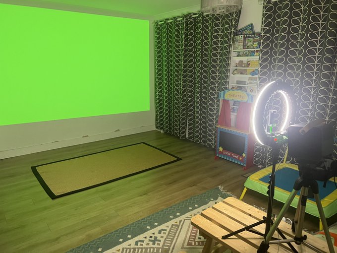 A Meta Quest headset rigged up to capture footage.